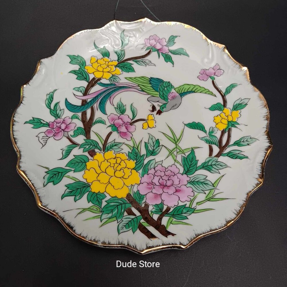 Vintage UCGC - Korea Collectible 8" Wall Plate Floral & Bird Design - Gold Trim